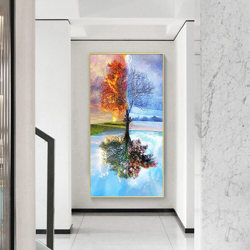 Frameless Oil Paint By Numbers DIY Four Seasons Tree Picture Craft Kit for