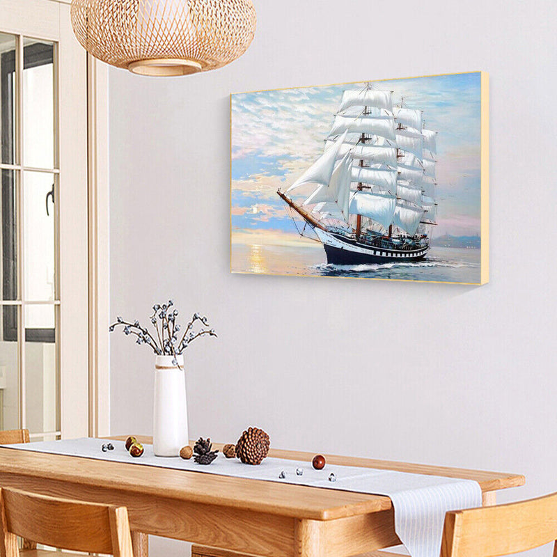 White Ship Colouring Oil Canvas Picture DIY Hand Painted Paint By Numbers Kit
