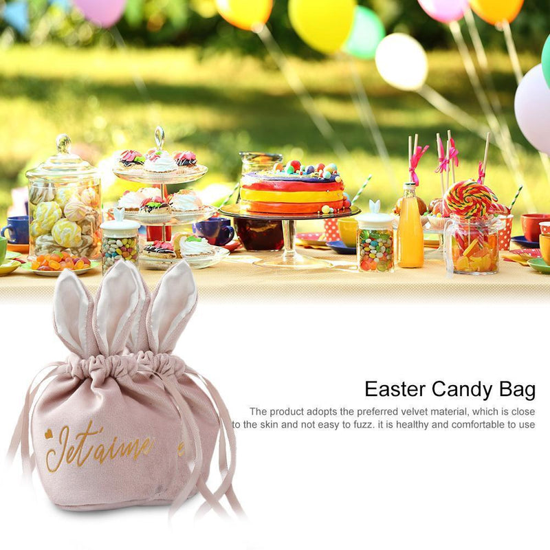 Cartoon Rabbit Ears Velvet Bags Candy Cookie Package Bag Organizer (Pink)