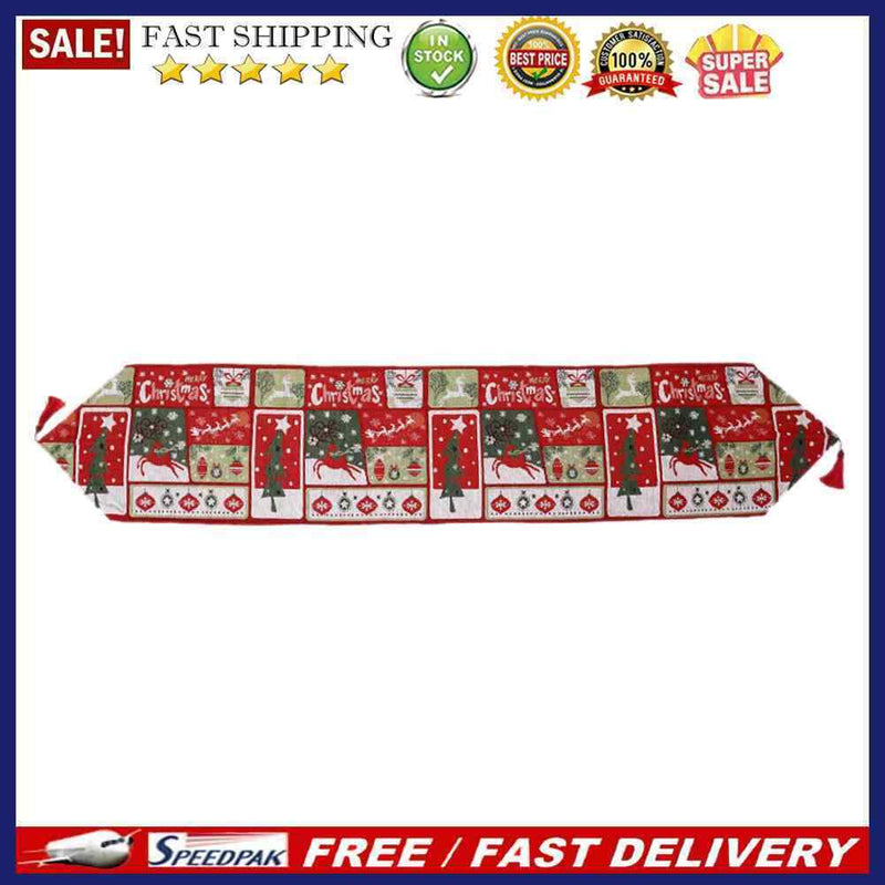 Christmas Printed Table Flag Embroidered Long Table Runner Tabletop Decoratio