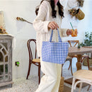 Women Portable Cloth Shopping Handbag Simple Plaid Picnic Large Capacity Tote