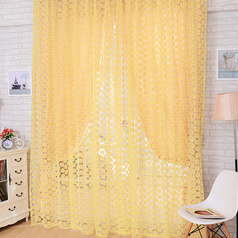 Balcony Window Curtain Rose Pattern Sheer Voile Tulle Valances Yellow
