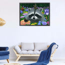5D Diamond Painting Kit Raccoon in Flowers Full Round Drill Rhinestone DIY