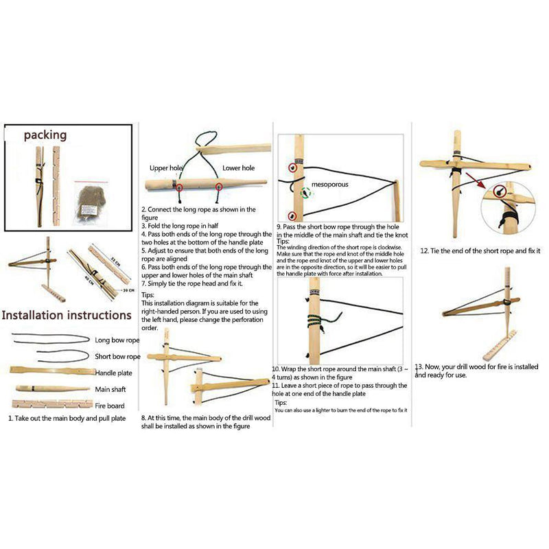 Bow Drill Fire Starter Kit Outdoor Survival Hiking Practice Friction Tool