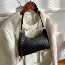 Women PU Leather Shoulder Bags Thread Solid Color Lady Handbag (Black)