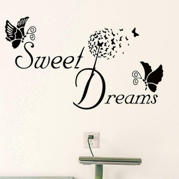 SWEET DREAMS Butterfly LOVE Quote Wall Stickers Bedroom DIY Decals 1 S6F7