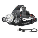 USB Rechargeable Hunting Fishing Headlamp Three Headlights Camping Head Torch