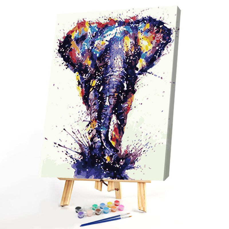 DIY Digital Oil Painting By Numbers Walking Elephant Canvas Frameless Picture