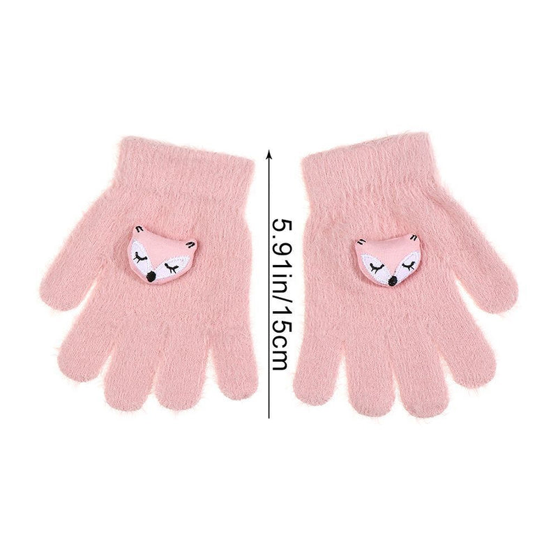 Winter Cartoon Mink Children's Warm Gloves Knitted Gloves Half-finger Gloves