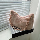 Retro Women Acrylic Chain Plush Underarm Bag Casual Handbags (Light Pink)