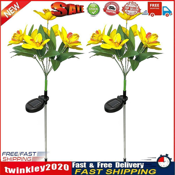 2x LED Solar Garden Orchid Light Waterproof Landscape Fence Decor (Yellow) Newly