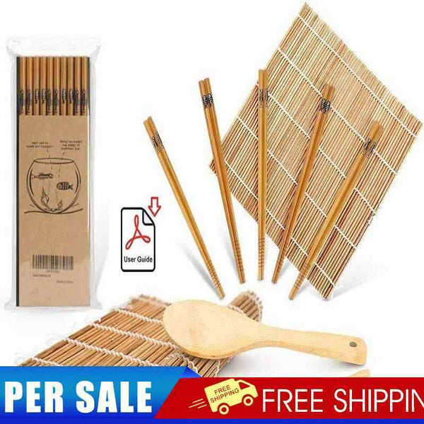 Sushi Set Bamboo Rolling Mats Rice Paddles Chopsticks Rice Scoop Tools
