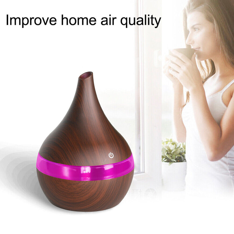 300ml Wood Grain Humidifier Mist Maker USB Colorful Aroma Diffuser (B) Newly