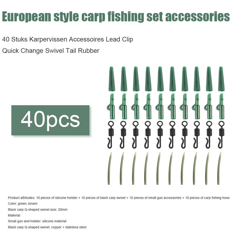 40pcs Lead Clips Quick Change Swivels Tail Rubber Tubes Anti Knot Sleeves K