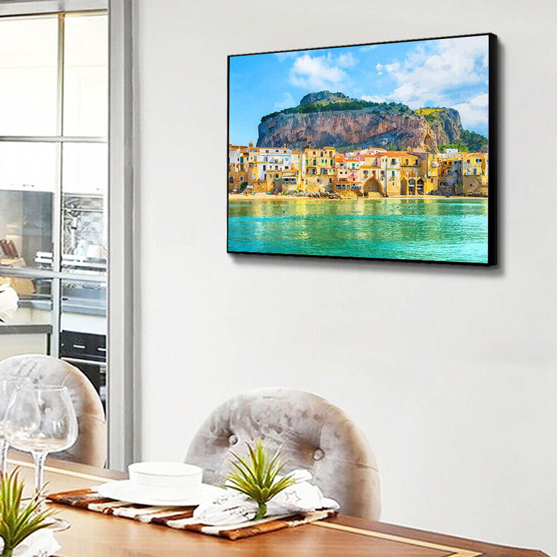 Coastal Village Hand Painted Picture Oil Painting By Numbers DIY No Frame Gift