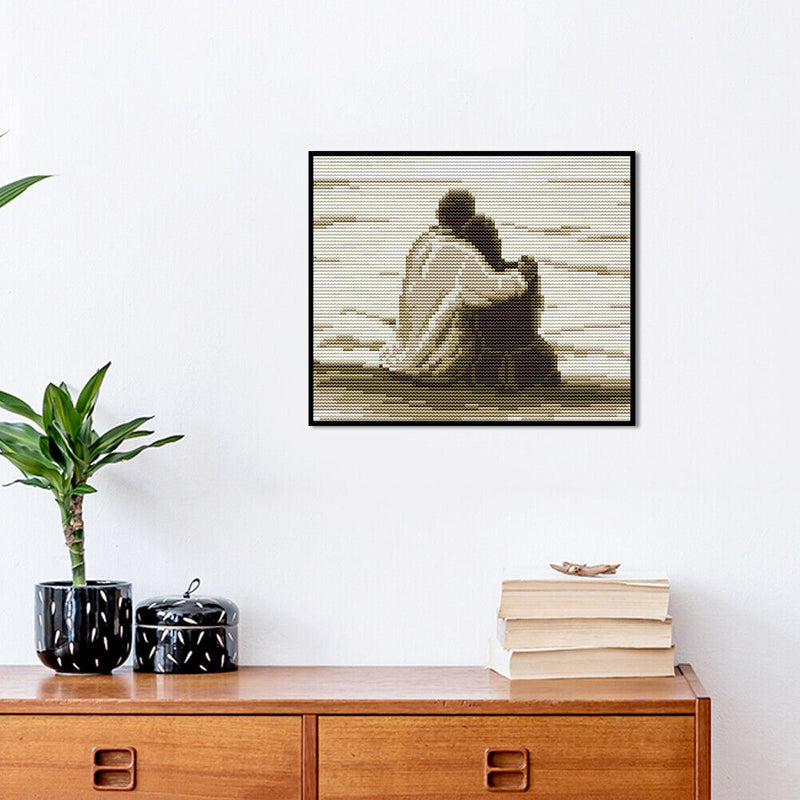 Home 14CT Counted Full Embroidery Set Sea Couples Needlework DIY Cotton Craft