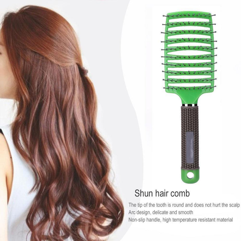Pro Anti-Static Scalp Massager Hair Brush Curved Row Hairstyle Comb (Green)