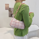 Women Casual Grid Print Acrylic Chain Underarm Bag Fashion Small Handbags Purse