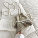 Woolen Shoulder Bag Ethnic Woven Bucket Tassel Crossbody Handbag (White)