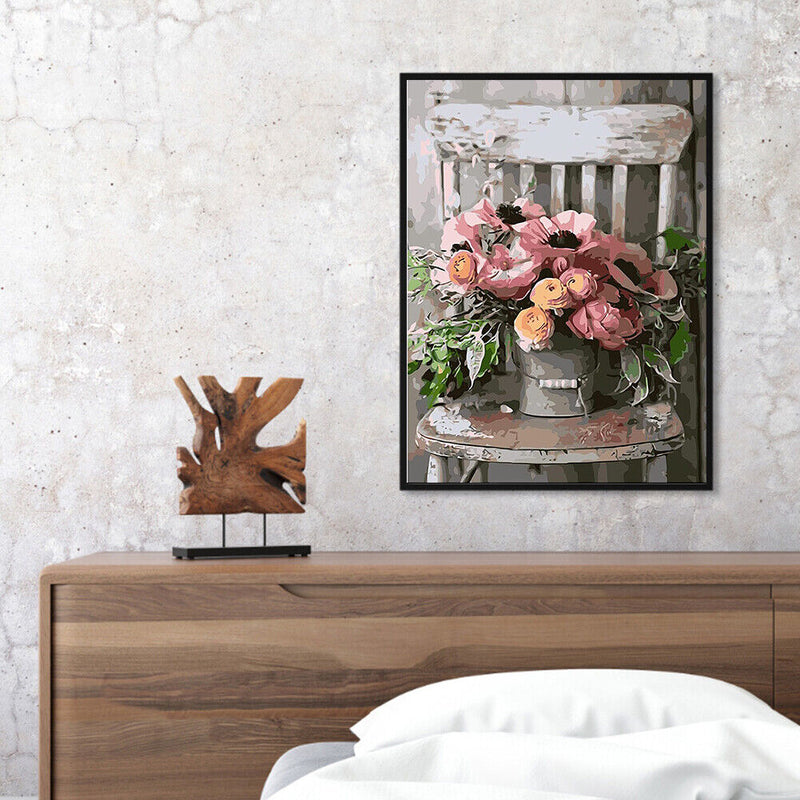 Flowers On Chair Paint By Numbers DIY Frameless Picture On Canvas Craft Kit