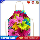 Flowers Printed Kitchen Aprons Waterproof Linen Oil-proof Apron (68x55cm)