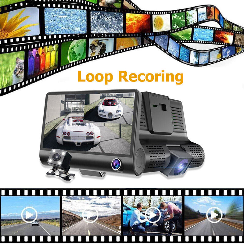 Dual Lens Dash Cam 4 Inch Display Dashboard Camera with Rear View Camera Newly