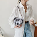 Retro Women Canvas Print Shoulder Underarm Bag Chain Saddle Handbag (Black)