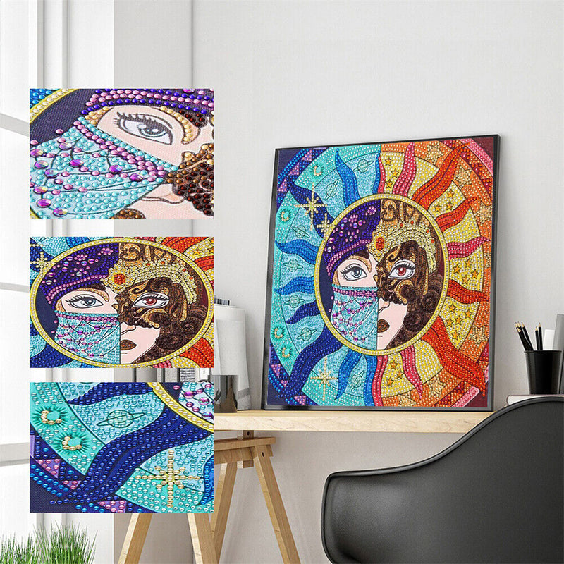 5D DIY Masked Sunflower Girl Partial Special Shaped Drill Diamond Painting