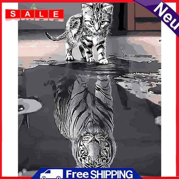 Oil Painting By Number Set Tiger Cat Color Drawing DIY Living Room Wall Decor