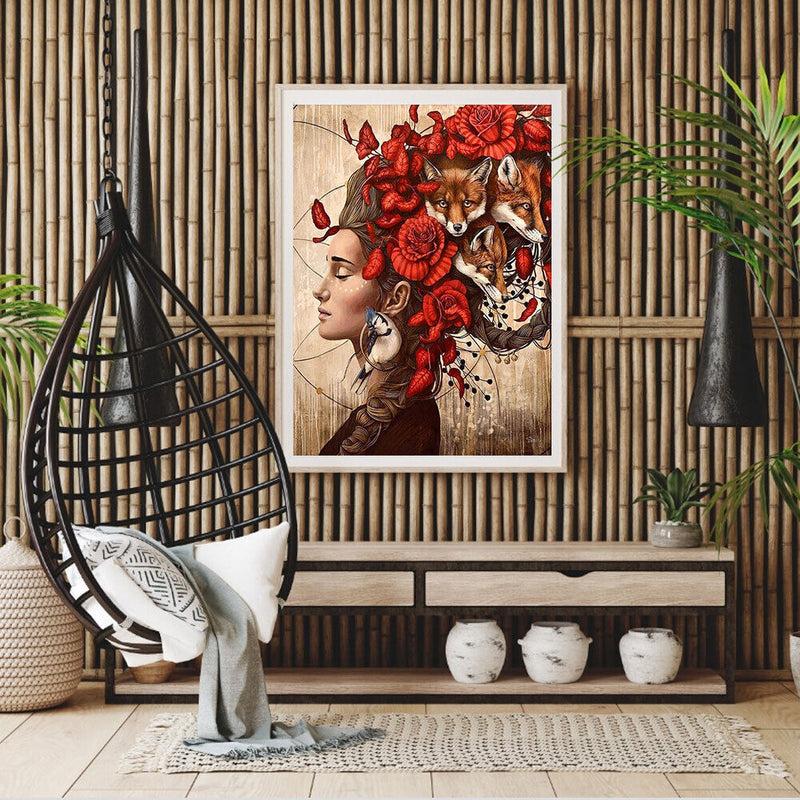 Fox Girl Oil Paint By Numbers Kits DIY Handpainted on Canvas Wall Pictures