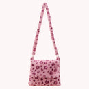 Women Plush Fur Flower Pattern Handbag Lady Winter Buckle Casual Top Handle Bag