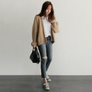 Women Casual Short Style Long-Sleeves Coat Knitted Solid Color Loose Cardigan