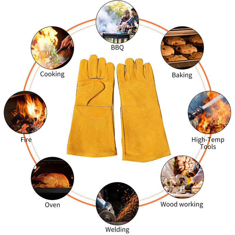 Thick Cowhide Kitchen BBQ Gloves Heat Resistant Barbecue Stove Welding Gloves