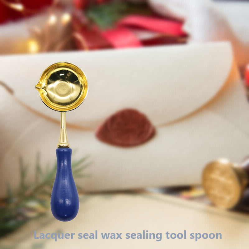 Sealing Wax Spoon Solid Wood Retro Wax Decorative Stamp Craft (Dark Blue) Newly