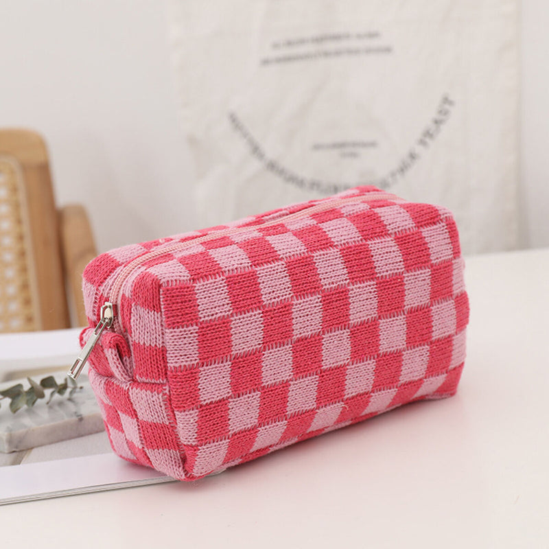 #A Pencil Case Large Capacity Cosmetics Brushes Pen Pouch Toiletry Bags (Plaid)