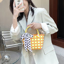 Handmade Woven Plaid Basket Tote Women Silk Scarf Small Handbag (Yellow)