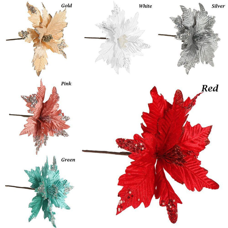 Wedding Favors Christmas Tree Flowers Poinsettia Xmas Gift Glitter Ornament