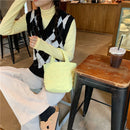 Women Quilted Cotton Padded Top-handle Bag Flower Pattern Satchel (Yellow)