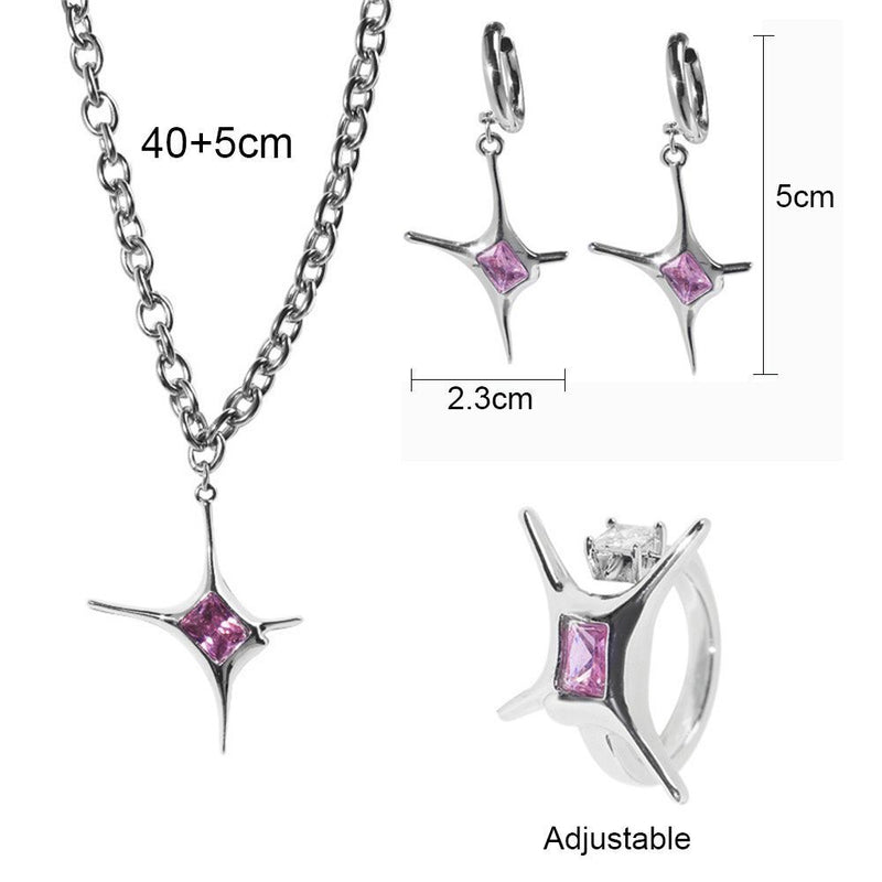 Earrings Star Ring Necklace Earring Set Pink Crystal Necklace Clip Earrings
