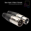 8pcs 4 Male 4 Female XLR 3Pin Plug Microphone Audio Cable Wire Connectors Newly