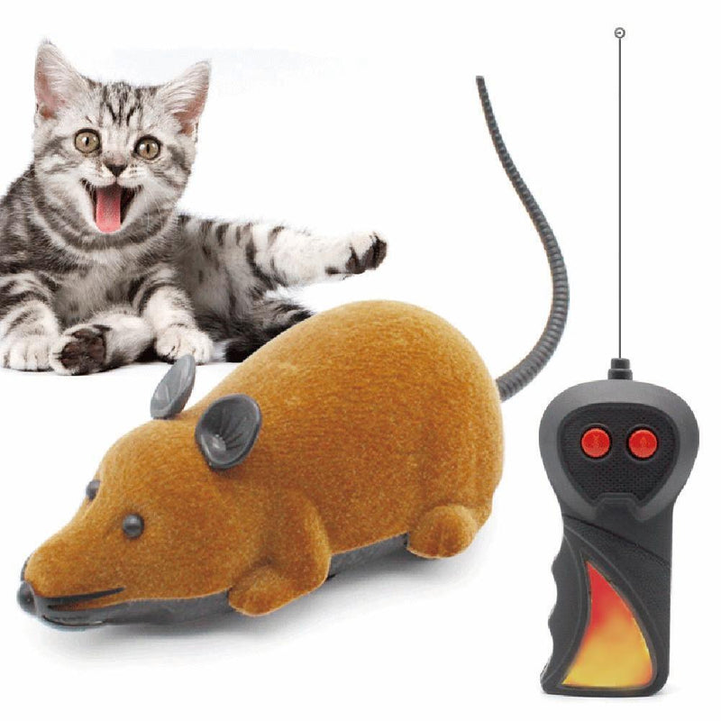 Wireless Electric RC Flocking Rat Toys Pet Cat Remote Control Mouse (Brown)