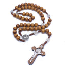 Necklace Beads Wood Christian Crucifix Cross Holy With Rosary Catholic