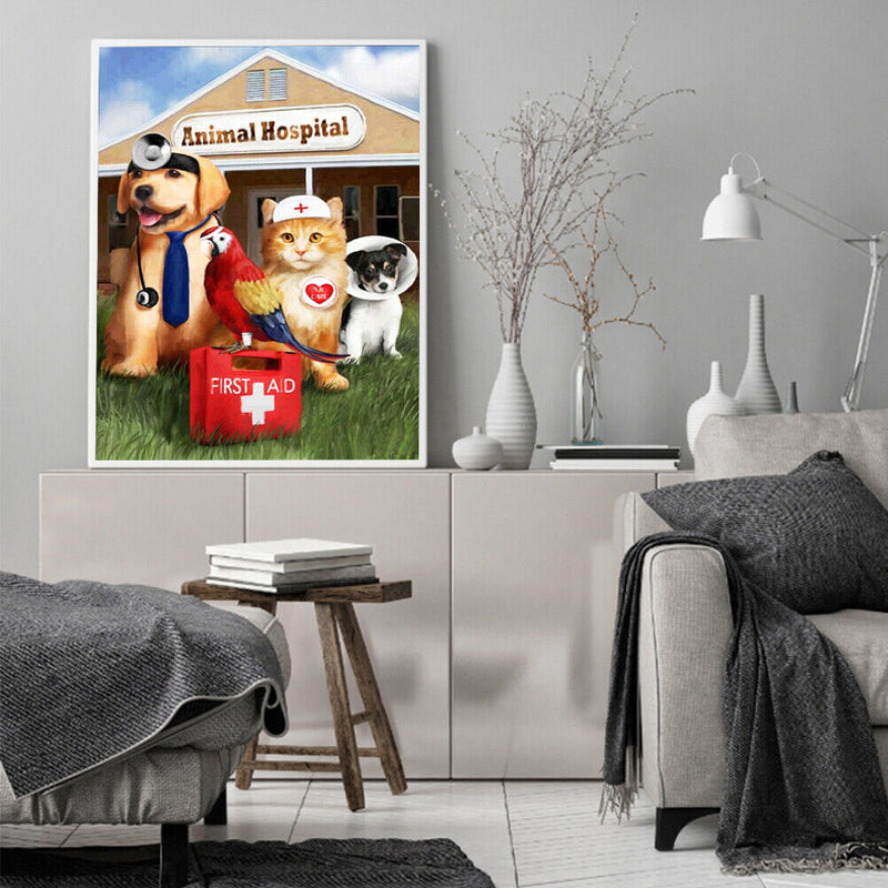 Dog Cat Doctor Drawing Frameless DIY Oil Paint by Numbers Canvas Home Decor