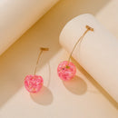 Korean Cherry Long Drop Earrings Women Sweet Fruit Dangle Earrings (Pink) Newly