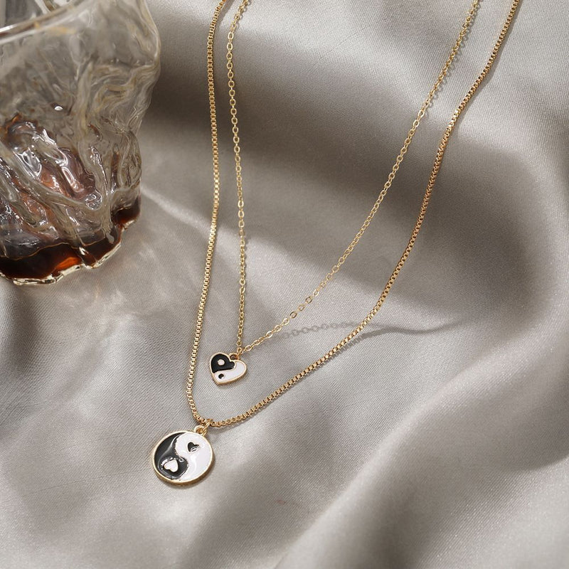 Women Girls Jewelry Tai Chi Round Love Choker Pendant Clavicle Chain Necklace