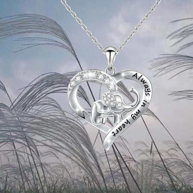 Women Girls "Always In My Heart" Animal Pendant Elephant Necklace Zircon