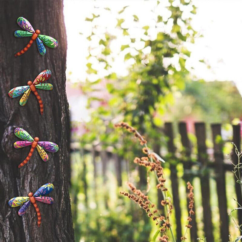Statue Garden Backyard Metal Dragonfly Art Craft Sculptures Wall Decoration