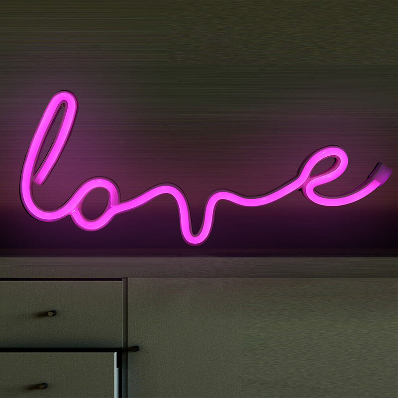 LOVE Sign LED Neon Light USB/Battery Powered Home Party Decor Lamp (Pink) Newly