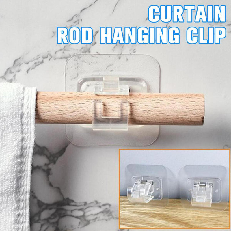 2Pcs Hooks Punch-free Curtain Rod Clip Hook Shower Curtain Rod Hanging Holder`