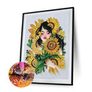 5D DIY Sunflower Girl Part Drill Special Shape Rhinestone Drawing Kit Decoration